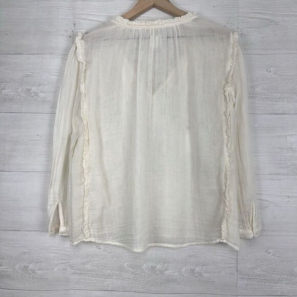 Sundays Summerton Peasant Top Blouse Size 10 Ivory Gauze Tassel V Neck Ruffle - Picture 7 of 16